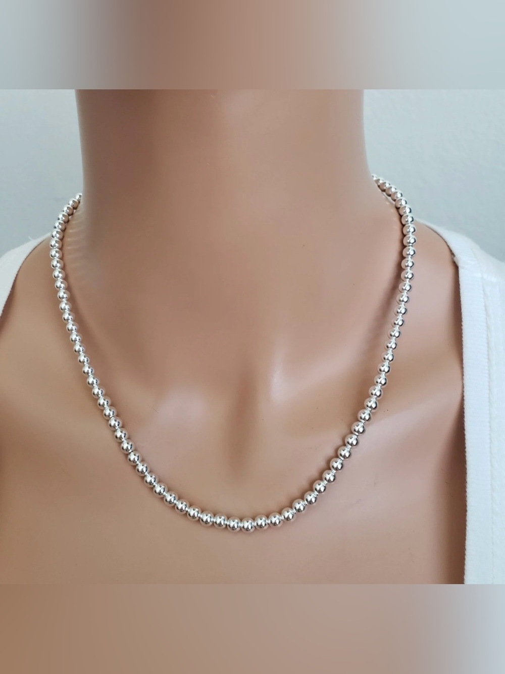Sterling Silver Beaded Necklace - Silver
